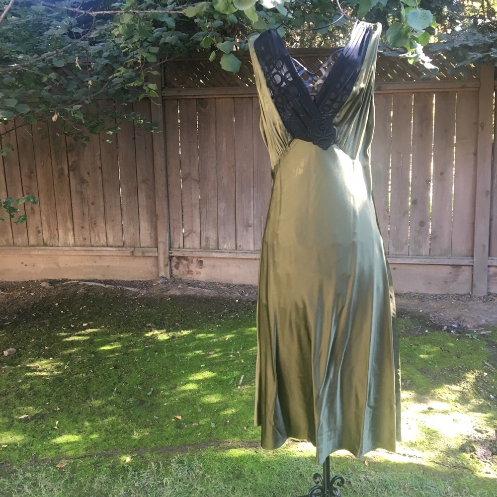 Miguelina Silk Olive Cocktail Dress